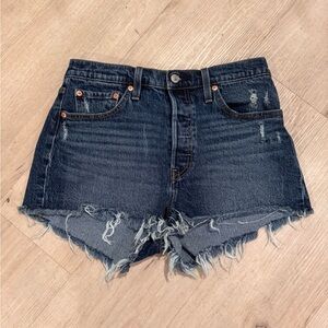 Levi's Dark Blue Frayed Jean Shorts